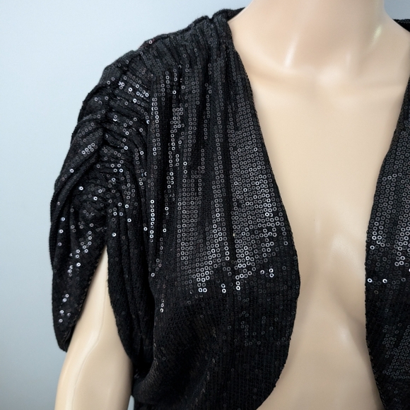 EVA FRANCO Sequin Bolero w/ ruching on shoulders & sleeves.Black. Size 4 GLAMOUR - Picture 9 of 11